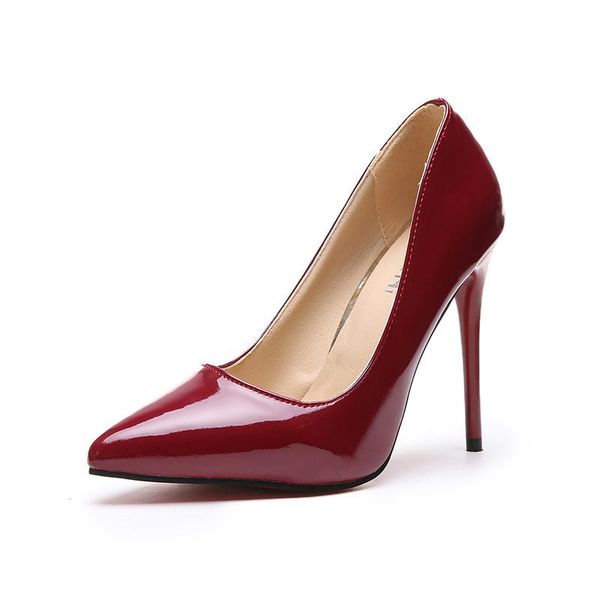 

dress shoes high heels pointed-toe shallow mouth single womens stiletto patent leather fashion, Black