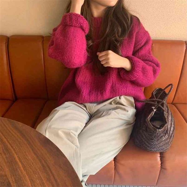 

winter sweater women pullover girls knitting vintage autumn elegant female knitted outerwear warm o neck 210423, White;black