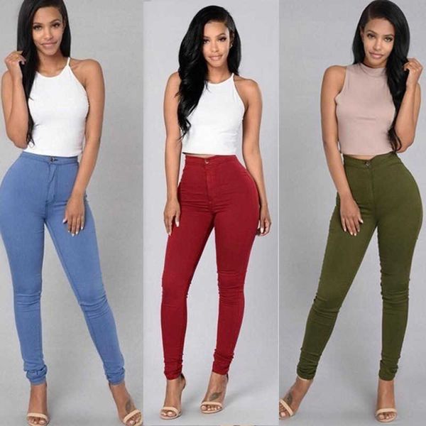 2021 Calças femininas Casual Plus Size Push Up Leggings Cintura alta Lápis Pant Skinny Candy-Colored Jeans Sexy Stacked Leggings Q0801