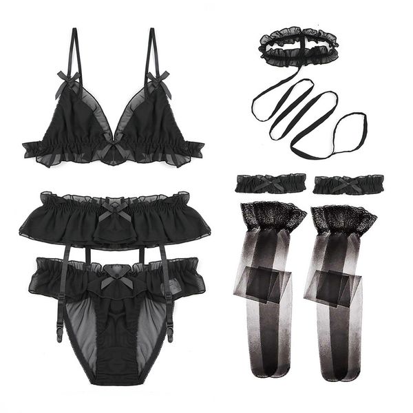 

cute varsbaby sweet fun girl seductive bra garter stockings underwear 6 piece set, Red;black