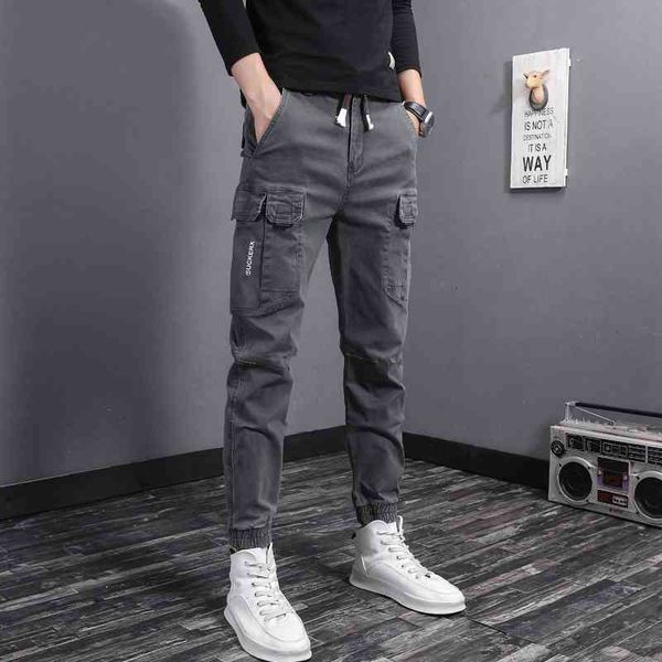 

men's pants outdoor fashion casual joggers multi pockets wide leg cargo for streetwear hip hop overalls ankle banded trousers 7mjk, Black