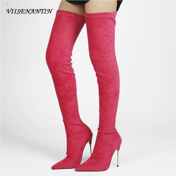 

boots colorful suede stiletto over-the-knee 2021 fashion show autumn and winter personality feminine elastic, Black