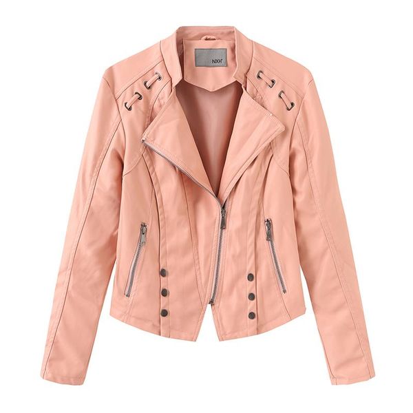 

Women's Leather & Faux Autumn Women Jacket Short Casual Loose Soft PU Motorcycle Punk Coat Female Zipper Rivet Outwear Veste Femme, Black