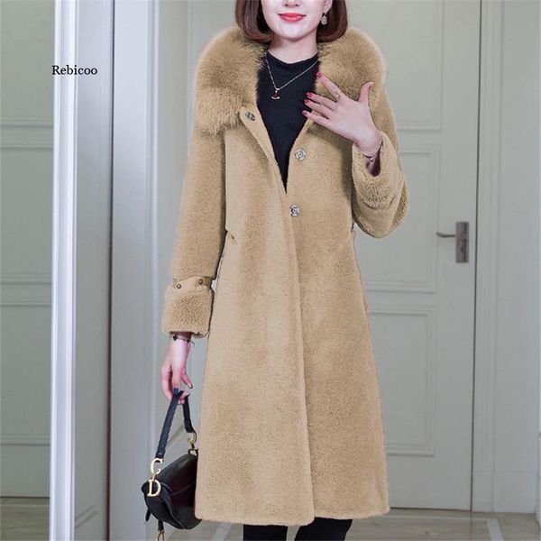 

women's fur & faux mid-length wool grain coat women autumn winter cashmere gold mink one sheep shearing jacket tide, Black