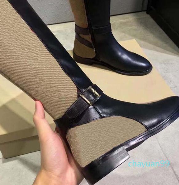 

fashion designer boots knee boot color flat heel genuine leather matching round head women long female martin casual wild woman cowboy 9696, Black