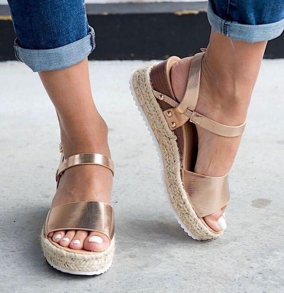 

spring summer shoes 2021 women high heel platform outdoor leisure buckle slippers beach sandals ladies gold, Black