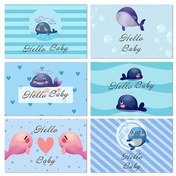 

greeting cards 6pcs cute whale hello baby card born postcards for boy girl shower kids birthday party invitation
