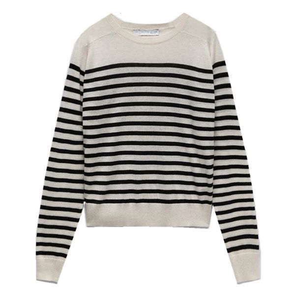 

women's knits & tees 2021 spring and autumn fashion striped o-collar woman sweater casual woman's long-sleeve, White