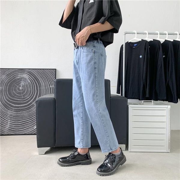 

men's jeans summer cotton blue slim fashion casual men streetwear hip-hop straight denim trousers mens 27-36
