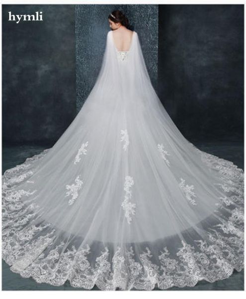 

bridal veils cloak veil one layer 3.5 meters shoulder lace applique wedding long cape, Black