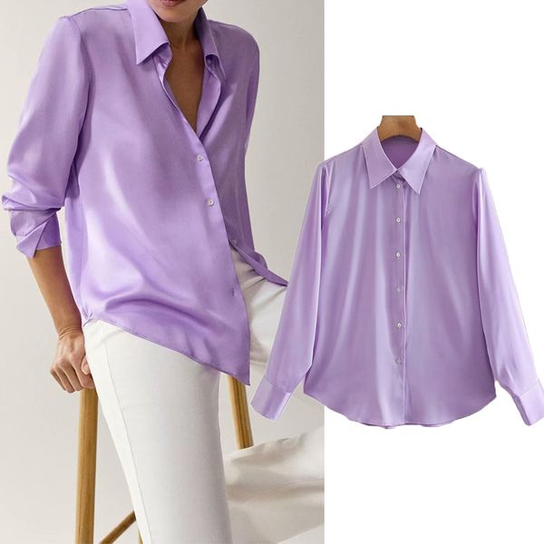 

women's blouses & shirts new fashion silk solid color women long sleeve turn-down collar chiffon blouse casual loose work lja, White