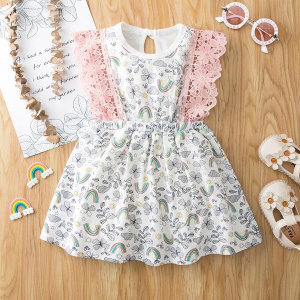 

girl's dresses summer baby cute dress born girl 2021 cotton printed lace fashion 3-18month infant kids clothes drop, Red;yellow