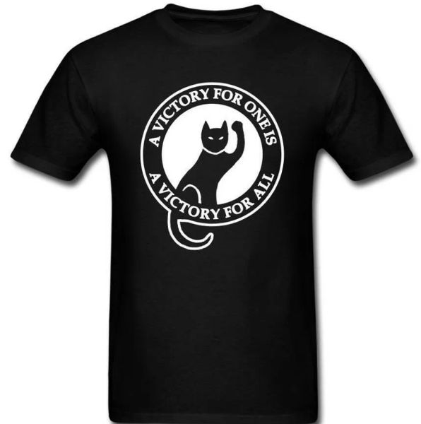 

industrial workers of the world victory for one and all cat iww t shirt tee, White;black