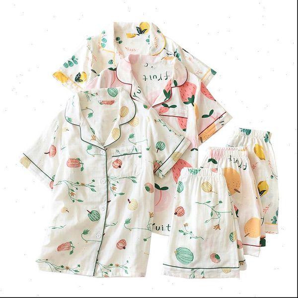 

cartoon fruits printed japanese womens sleepwears style pajamas set turn down collar short sleeve shorts ladies sleepwea 2pcs homewear, Black;red