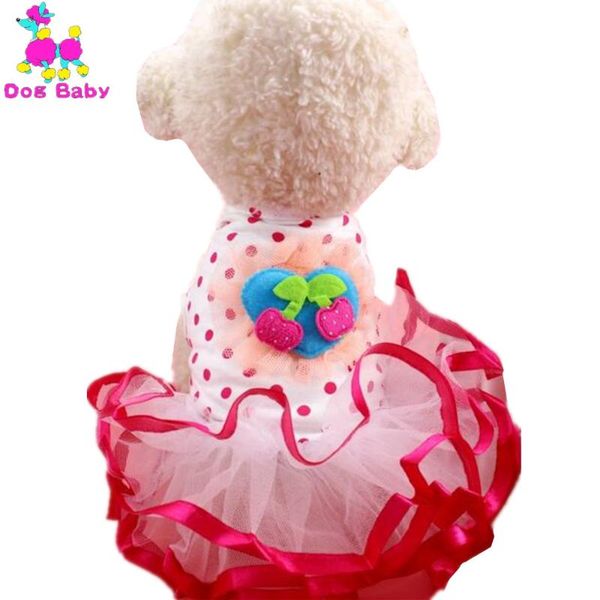 

dog apparel dogbaby dot pattern dress 100% cotton spring summer pet dresses pink skirt for chihuahua puppy cherry cats clothes