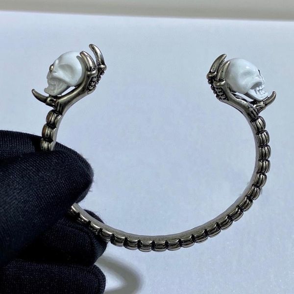 

bangle fashion decadent aesthetics skull unique vintage silver color punk jewelry for women men, Black