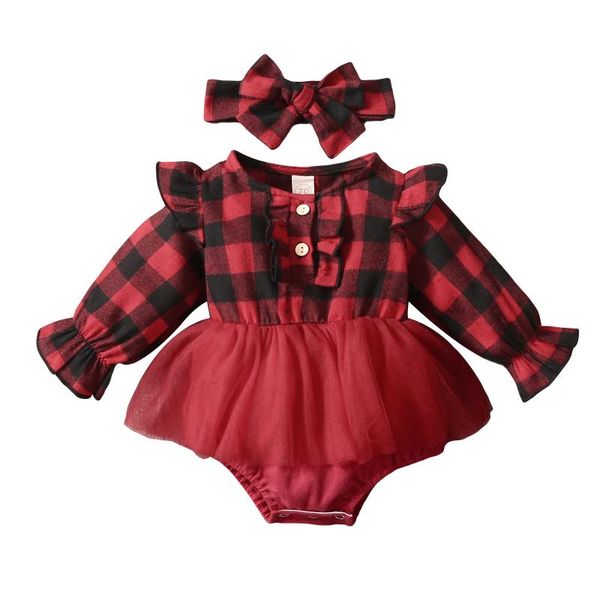 

rompers baby girls two-piece clothes set, paid printed pattern long sleeve romper and headdress, black white/ red, Blue