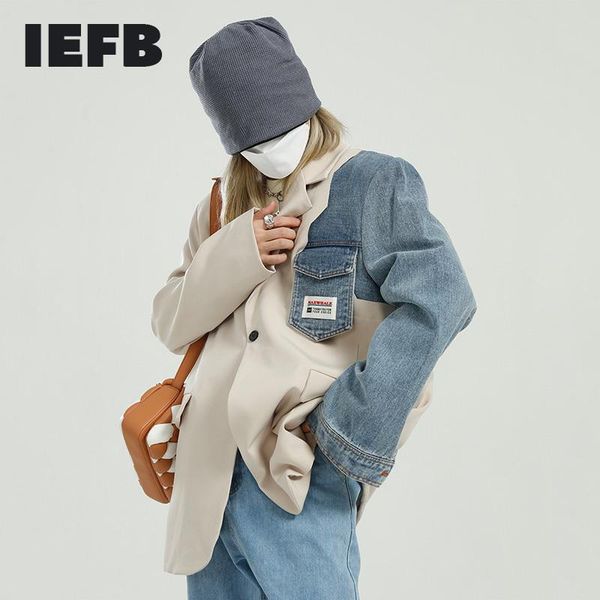 

men's clothes 2021 spring korean loose denim stitching design casual blazer for couple big size single breast suit coat suits & blazers, White;black