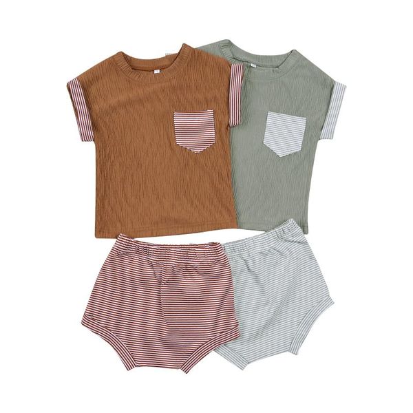 

clothing sets 0-24m casual born baby boy clothes 2pcs short sleeve pocket t-shirt striped shorts bloomer, White