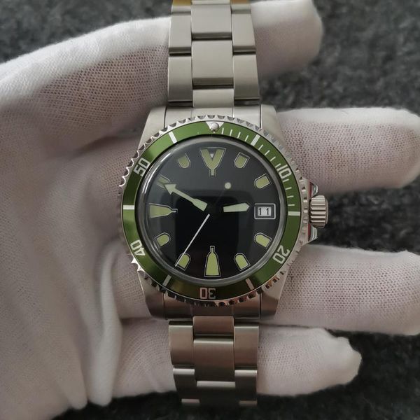 

wristwatches vintage 1960 watch mans nh35/38 automatic movement mechanische retro-uhr montre mÃ©canique rÃ©tro green luminous ratchet 120click, Slivery;brown