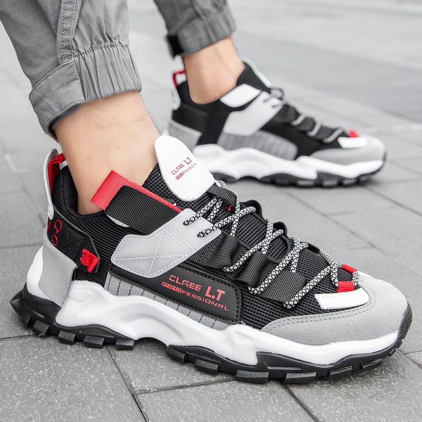 

spring men casual shoes stitching high breathable comfortable personality jogging shoes mesh black large size46