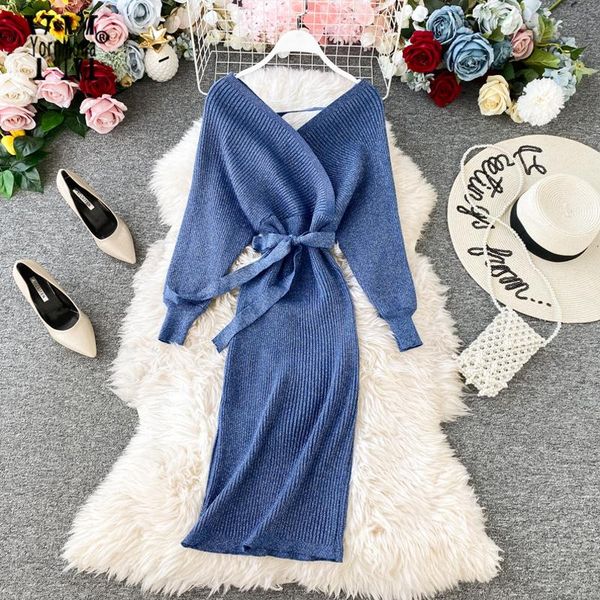 

yornmona bling autumn winter knit dress women elegant batwing sleeve long bodycon sweater high waist party casual dresses, Black;gray