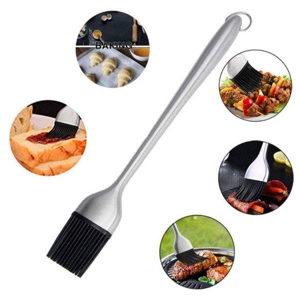 

tools & accessories 1pcs heat-resistant stainless steel pastry brush silicone baking bbq kitchen cooking spatula oil