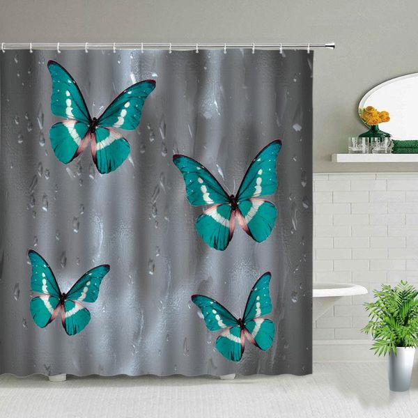 

curtain & drapes 3d printed butterflies shower for bathroom polyester waterproof with hooks cloth decoration