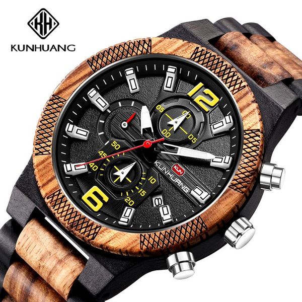 

wristwatches sport wooden watches multi-functional quartz men's watch wood big dial clock calendar men wrist, Slivery;brown