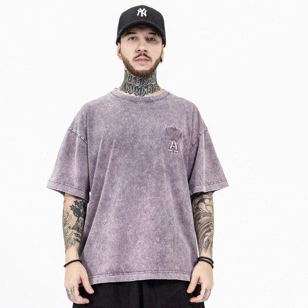 

men's t-shirts summer clothing wash water vintage t-shirt loose fit embroidery logo man, White;black