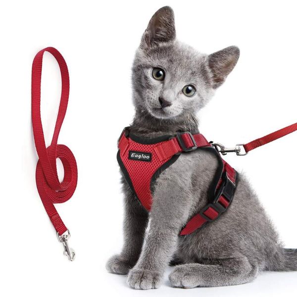 

cat collars & leads reflective vest harness with leash set for walking as gift soft mesh small dog kitten puppy