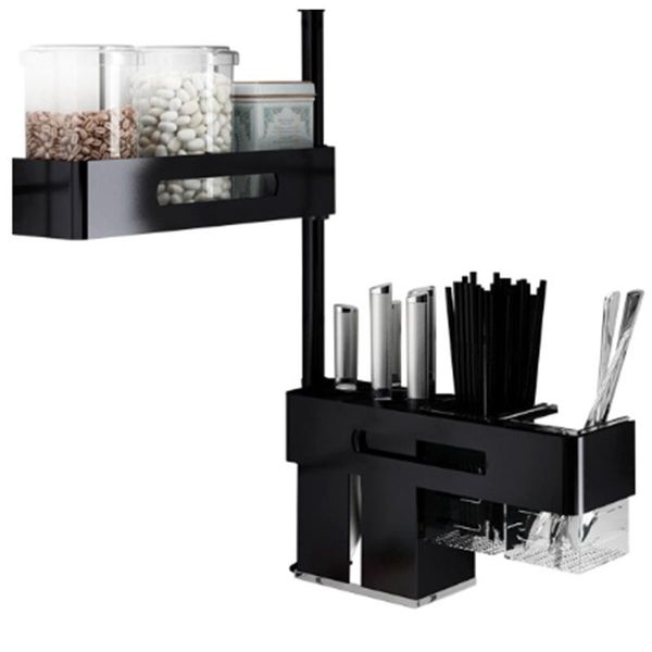 

bathroom shelves kitchen spice rack seasoning jar space aluminum storage shelf wall mounted rotating multi-function knife fork chopsticks