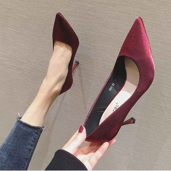 

dress shoes pointed toe women pumps 2021 fashion silk heels woman wedding luxury elegant satin lady, Black