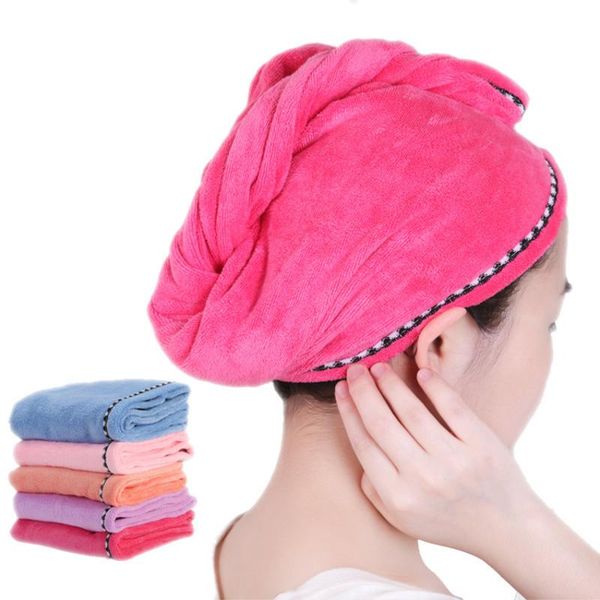 

rapid drying hair women towel quick dry hat wrapped bathing cap 5 color shower caps