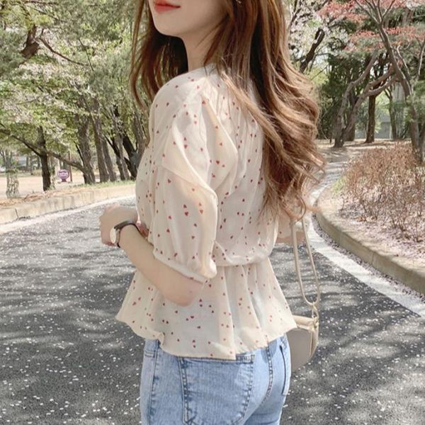 

women's blouses & shirts 2021 korean style women blouse short sleeve womens secy print floral woman chiffon summer clothing wpy2719, White