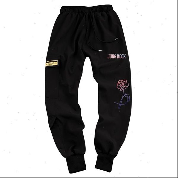 

cargo casual side pockets bangtan women pants boys hip hop sweatpants names printed harajuku joggers drawstring trousers, Black;white