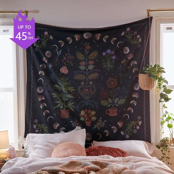 

tapestries moon phase tapestry wall hanging botanical celestial floral hippie flower carpets dorm decor starry skycarpet