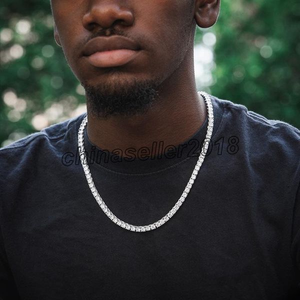 

14k plated gold mens necklace iced out 1 row diamond tennis chain hiphop necklace bling bling steampunk necklaces, Silver