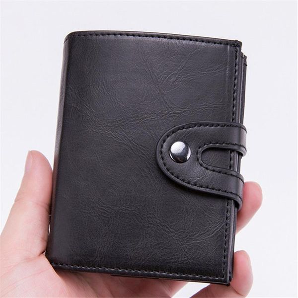 

card holders yambuto 2021 pu leather holder fashion men women multifunctional metal rfid aluminium box travel wallet, Brown;gray