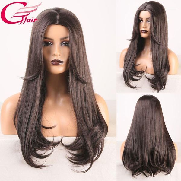 

brown synthetic wig long wavy machine made heat resistant fiber hair for women cosplay none lace wigs1, Black