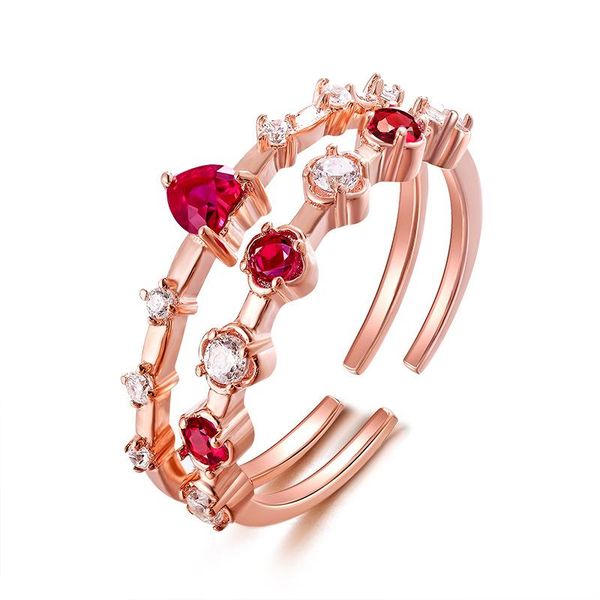 

wedding rings rose gold plated jewelry 2pcs/set korean cute heart shaped ruby color cubic zirconia adjustable for women, Slivery;golden