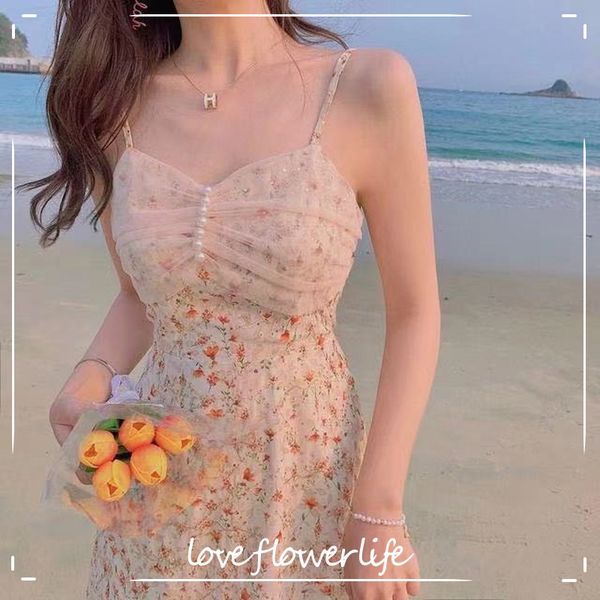 

elegant vintage strap dress women korea style floral lace midi dress female beach party dress korean summer chic 210521, Black;gray
