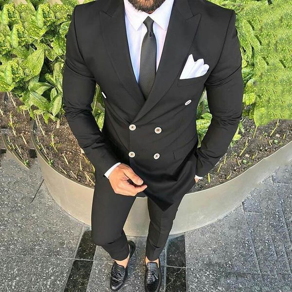

black costume homme business men suits for man blazer double breasted groom tuxedo 2pieces coat pants terno masculino men's & blazers, White;black