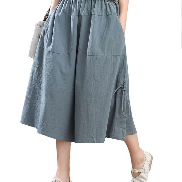 

wide leg summer womens capri high waist seven points casual cotton and linen flax female skirt k174, Black;white