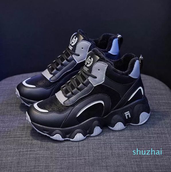 

boots winter all-match women warm plus velvet sports shoes platform ankle snow outdoor leisure travel, Black