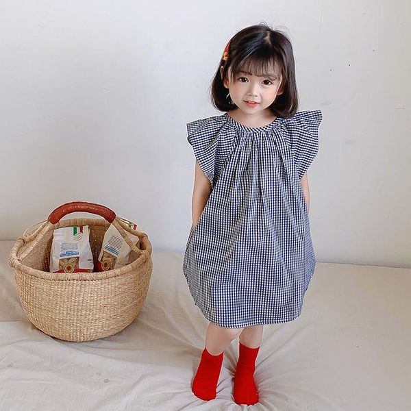 

summer arrival girls fashion plaid dress kids cotton girl's dresses, Red;yellow