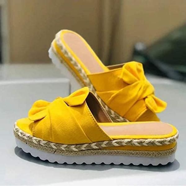 

women slip on platform slide sandals open toe comfy bowknot espadrilles summer h9 slippers, Black