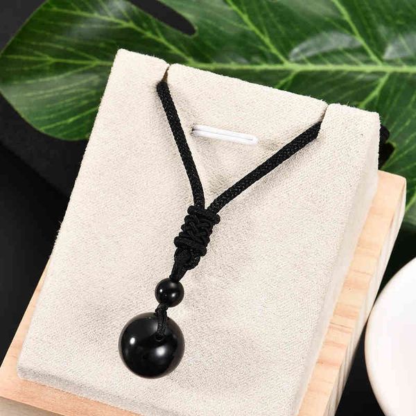 Mode Frauen Männer Schwarz Obsidian Stein Glück Anhänger Weben Seil Halskette Retro Liebhaber Halsketten Schmuck G1206