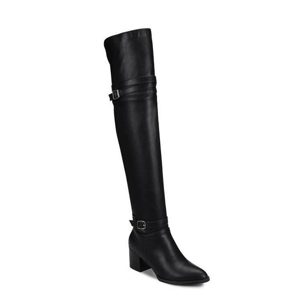 

boots buckle knee high large women's 40-48 heels shoes, Black