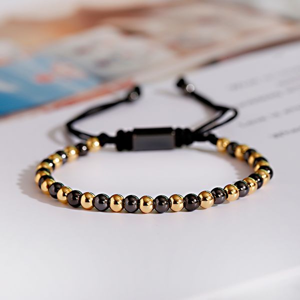 

trendy men women bracelet 4mm copper beaded charm bracelet pulseira adjustable bracelet fashion jewelry gift, Black